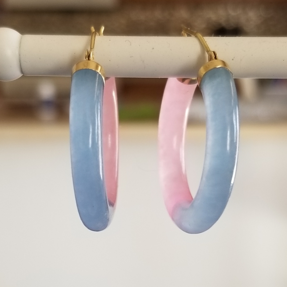 14K Gold Jade Hoop Earrings